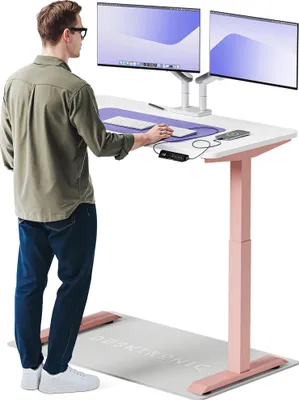 Image de Desktronic HomeOne Bureau électrique réglable en hauteur 120x60cm rose/blanc avec fonction mémoire, technologie anti-collision, ports de recharge USB-A et USB-C