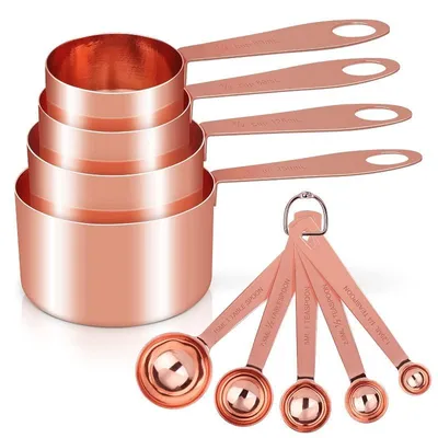 9-teiliges Messbecher- und Löffelset, Edelstahl, Roségold