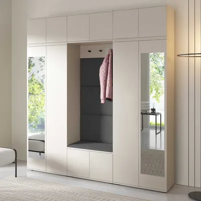 Produktbild von Garderoben-Set Napoli Version 2:Kleiderschrank mit Polsterpaneelen, Schuhschrank, Hängeschrank für Flur und Eingangsbereich (Cashmere/Trinity 15)