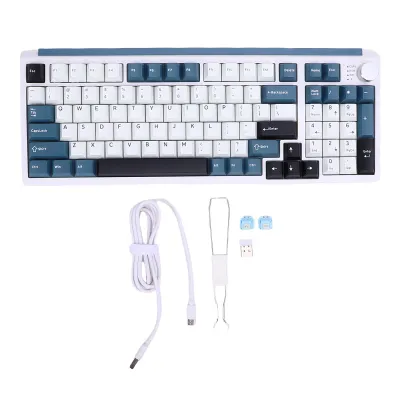 Obrázek produktu pro Bezdrátová mechanická klávesnice s připojením přes USB-C a 2,4 GHz Bluetooth, herní klávesnice s možností výměny kláves za chodu, podsvícení RGB, kompaktní rozložení 75 %, modrá
