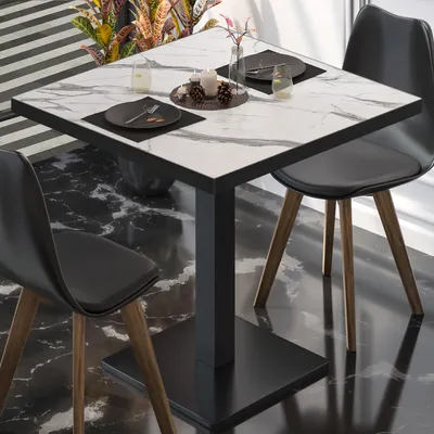 Produktbild von BM | Bistrotisch | B:T:H 60 x 60 x 75 cm | Weiß Marmor / Schwarz | Quadratisch | Schwarzer Rand | Bistro Tisch Esstisch