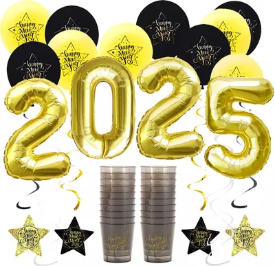 Produktbild von Oblique Unique Happy New Year Silvester Neujahr Party Feier Deko Set 2025 - Luftballons Girlanden Trinkbecher