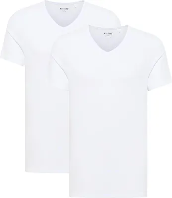 Produktbild von Mustang - Herren Doppelpack Shirt mit V-Ausschnitt, (1014664), Größe:M, Farbe:general white (2045)
