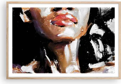 Produktbild von Gerahmtes Poster - Rahmen in heller Eiche - Öl Mund Frau - 91,5x61 cm - Wand Bild - Wanddeko - Wandbilder - Kunstposter - Wandposter - Bilderrahmen - Bilder - Kunstdruck - P2NAA91x61-4724