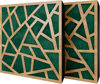 Obrázok produktu pre Sada 6 akustických panelov SKYROSS, potiahnutých zamatom, rozmer 50x50x5 cm, farba: dub/zelená – vrátane montážnej sady