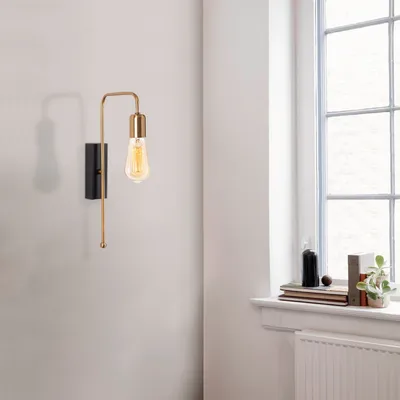 Produktbild von Opviq, Industrielle Wandleuchte aus Metall, Gold und Schwarz, 42 cm hoch, 6 x 22 cm, E27 Max 40 W, IP20, inkl. Montageanleitung | Stilvolles Design für moderne Räume.