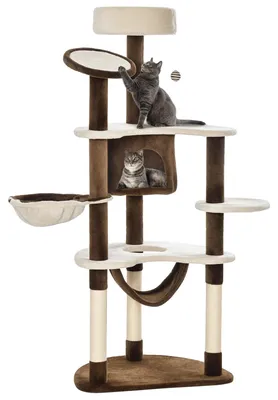 Productafbeelding van Kattenhuis, meerlaags ontwerp, comfortabele hangmat, bruin en crème