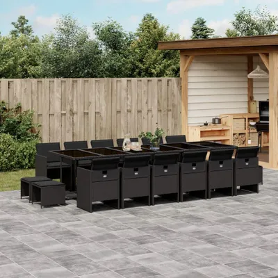 Immagine prodotto di set da pranzo da giardino da 17 pezzi con cuscini in poly rattan nero