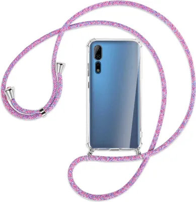 Produktbild von Handykette Backcover-Schutzhülle mit Band (Metall silberfarben) für ZTE Axon 10 Pro - lila/rosa/blau