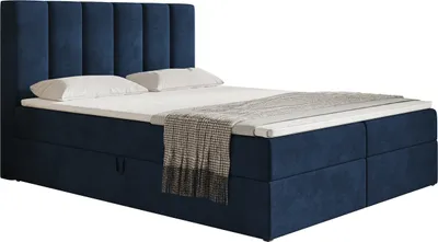 Produktbild von Boxspringbett 140x200 cm Foro - Doppelbett mit Lattenrost & Topper, Bettkasten - Bonell-Matratze, Samtstoff (Blau - Kronos 09)