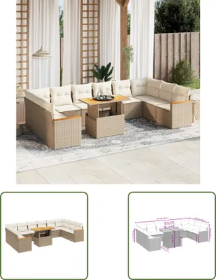 Produktbild von The Living Store 11-tlg. Garten-Sofagarnitur mit Kissen Beige Poly Rattan