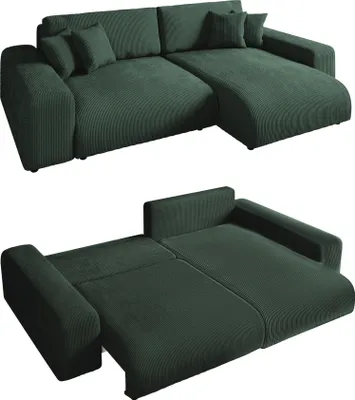 Produktbild von Ecksofa Schlaffunktion ausziehbar Bettkasten Polsterecke L-Couch in Cord Grün / 21005