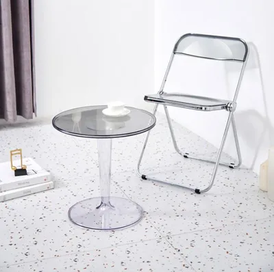 Produktbild von 2x Esszimmerstuhl Acryl Transparenter Stuhl Kunststoff Esszimmerstuhl Home Rücken Stuhl Make-up Stuhl Grau