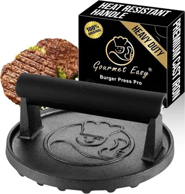 Produktbild von Hamburgerpresse mit Schmelzkappe – Edelstahl-Burgerpresse – Grillzubehör – Burgerformer – Grillutensilien