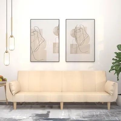 Imagen del producto de Sofá cama de 2 plazas con 2 cojines, tapizado en tela color crema. Ideal para salón, dormitorio, apartamento, habitación de invitados o oficina