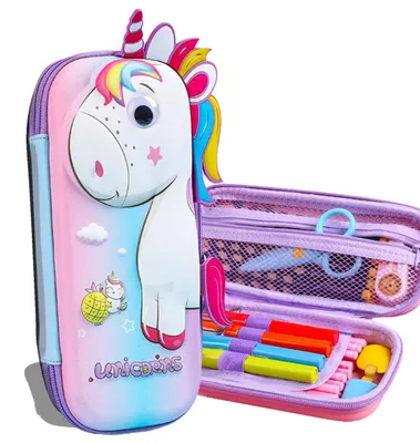 Produktbild von Federmäppchen für Mädchen und Jungen, niedliches Federmäppchen für Kinder, großer 3D-EVA-Stiftehalter, Schulbedarf für Kinder, Geschenk zum Schuljahresbeginn (Rosa Einhorn)