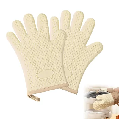 Produktbild von Hitzebeständige Ofenhandschuhe aus Silikon mit Baumwollfutter, Backofenhandschuhe für Temperaturen bis 300 °C, zum Backen, Kochen, Grillen