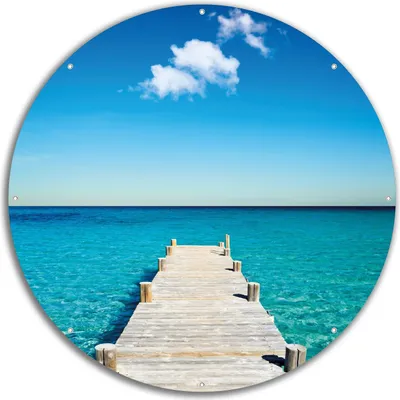 Produktbild von Wallario rundes Outdoor-Poster für Garten oder Balkon, Motiv Steg am tropischen Meer, 60 cm Durchmesser