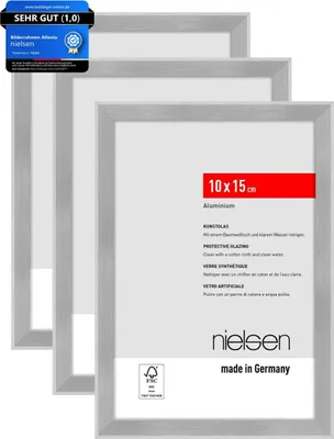 Produktbild von nielsen Aluminium Portraitrahmen, Bilderrahmen 3er SET Atlanta, 10 x 15 cm, Struktur Silber Matt