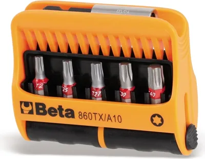 Beta Sortiment mit 10 Schraubeinsätzen für Torx®-Schrauben und magnetischer Schraubeinsatzhalter, im Kunststoffkasten 860TX/A10