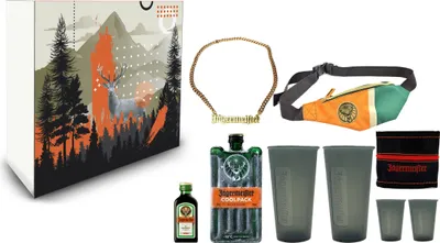 Produktbild von Jägermeister Giftbox Geschenkset - 9teilig mit Jägermeister Coolpack Kräuterlikör 0,35L (35% Vol) Bar Drink - [Enthält Sulfite]