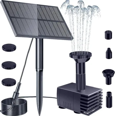 Produktbild von Solarpumpen für Gartenbrunnen – Solar-Teichpumpe – Solar-Gartenbrunnen mit Filter – Solar-Brunnenpumpe – 6 Düsen für Kolibris, Teiche, Pools, Aquarien