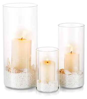 Produktbild von Glaskerzenhalter Set: Moderne Windlichter für Stumpenkerzen und Teelichter, Vasen für Pampasgras, Tischdekoration für Hochzeit und Wohnzimmer (S+M+L, 1 Satz)