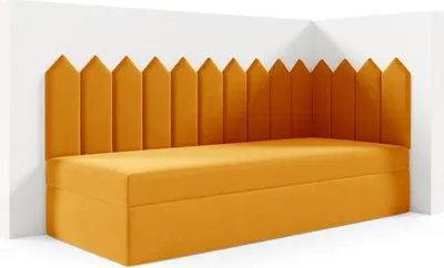 Produktbild von LIKMA Kinderbett 80x180 cm Senf Bett mit Bettkasten Jugendbett Polsterbett Kopfteil Velvet Stoff Trinity