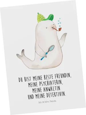 Produktbild von Mr. & Mrs. Panda Postkarte Robbe Sherlock - Weiß - Geschenk, Postkarten, Lustige Sprüche, Fotokarte, bildkarte, Ansichtskarte, Grußkarte