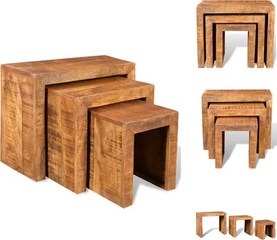 Image de vidaXL Ensemble de 3 tables d'appoint en bois massif de manguier