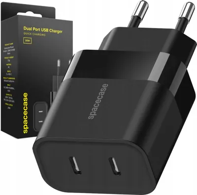 Immagine prodotto di Caricabatterie 2x USB-C SPACECASE Caricatore USB 20W SC010B Nero