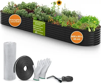 Produktbild von TTL GARDEN Hochbeet ELEGANCE XXL 400x80x45cm Anthrazit – Metall oval verzinkt stabil & modern