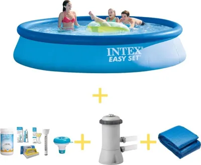 Produktbild von Intex Easy Set Pool - 396 x 84 cm - Inklusive WAYS Wartungspaket, Filterpumpe & Bodenplane