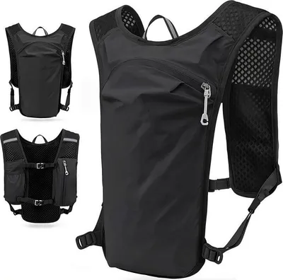 Produktbild von INF Sportlicher Rucksack aus Nylon 22x7x37cm Leichter Trinkrucksack für Marathon und Laufen Schwarz