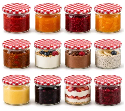 Produktbild von com-four® 12x Einmachgläser 230 ml mit Schraubdeckel rot-weiß kariert