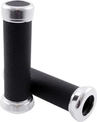 Produktbild von Lenkergriffe Retro schwarz Leder mit Chrom ,Moped,Roller
