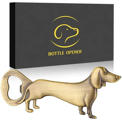 Teckel Bierflesopener aus Zink, bronzefarben, mit Geschenkbox