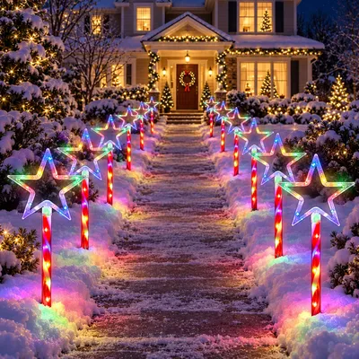 12 bunte Sternenlichter 96 LEDs 45 cm IP44 Timer Außen
