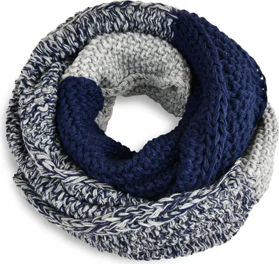 Produktbild von Damen Loopschal Strickschal Schlauchschal Winterschal Grobstrick zweifarbig Neverless® navy-hellgrau