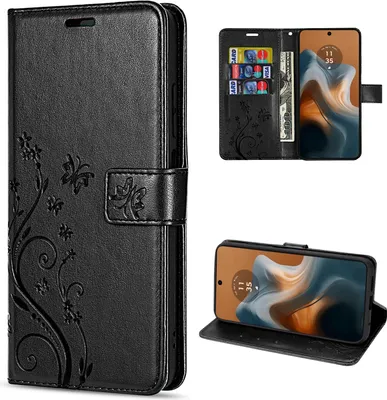 Produktbild von Hülle Motorola Moto G34 Handyhülle mit [Standfunktion][Kartenfächern] in Schwarz