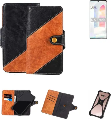 Produktbild von K-S-Trade Handyhülle Schutzhülle Bookstyle Case Wallet-Case kompatibel mit LG Electronics Velvet Handy Cover Bumper Klapphülle schwarz hellbraun 1x
