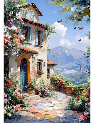 Image de Kit de peinture diamant, paysage, fleurs, papillons, 30x40 cm, 5D, DIY pour adultes et débutants