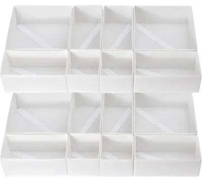Obrázok produktu pre Organizér do zásuviek, 16-dielna sada, skladací, pre komody a skrine, biela, výška 12 cm