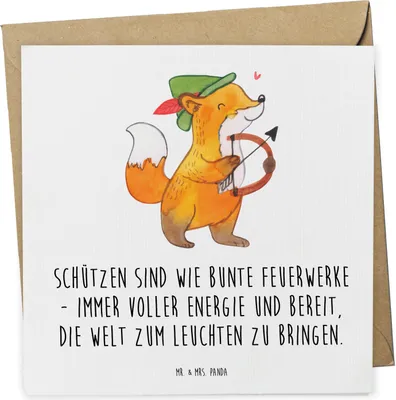 Produktbild von Mr. & Mrs. Panda Grußkarte Schütze Astrologie - Weiß - Geschenk, Geschenkidee, anlasskarte, doppelkarte, Geburtstagsgeschenk, Glückwunschkarte, Tierkreiszeichen