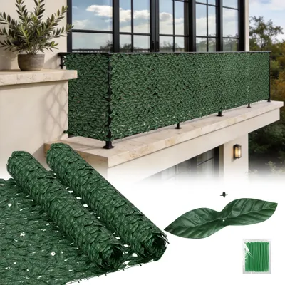 Produktbild von UISEBRT Künstlicher Efeu Sichtschutzzaun 100 × 600 cm, Garten Sichtschutz aus PE, fixierbare Blätter, erweiterbar, inkl. Kabelbinder, Rankenblatt Zaun