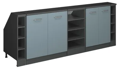 Produktbild von Küchenschrank für Dachschrägen Vicco R-Line Blau-Grau 210 cm 5er Set Schrankkorpuss 60 cm Tiefe, Model 60490
