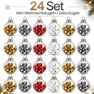 Produktbild von 24 Weihnachtskugeln Glas Mini Christbaumkugeln Set Christbaumschmuck Tischdeko