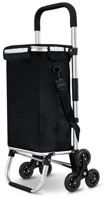 Produktbild von VOUNOT® Aluminium Einkaufstrolley Treppensteiger, Trolly Einkaufswagen Klappbar, mit 6 Räder und Kühlfach, Wasserdicht, 50L, Schwarz