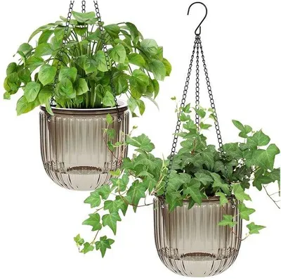 Produktbild von Famanu Set von 2 selbstbewässernden Pflanzhängern - 16,5 cm, grau