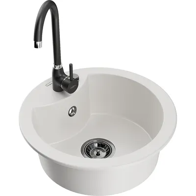Obrázek produktu pro Mexen Diego 1-miskový granitový dřez s kuchyňskou baterií Telma, Bílá - 6512-20-670200-70
